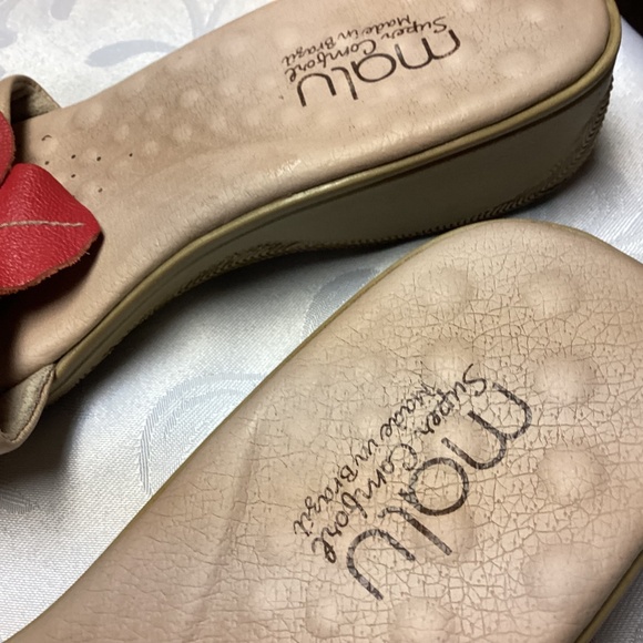 Women's Malu RED Leather Low Wedge Heel Slides Slip on Sandals Size 9. Comfort - Picture 4 of 7